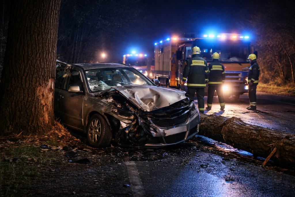 Fának ütközött egy autó Kisvárda és Jéke között – teljes útlezárás