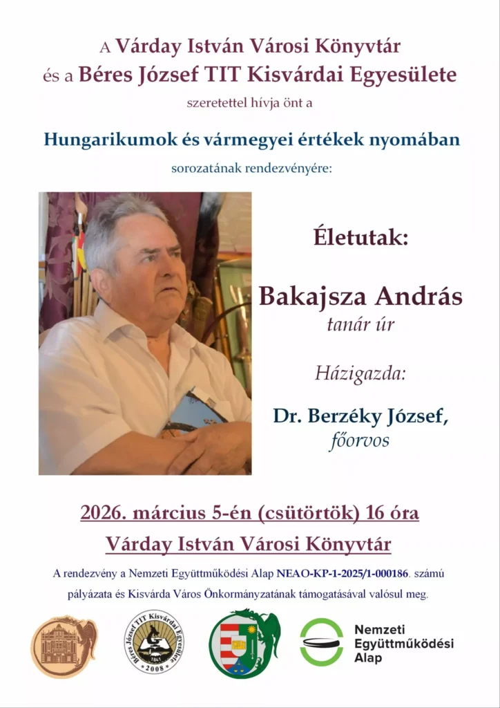 Életutak Kisvárdán – Bakajsza András tanár úr lesz a vendég a Várday István Városi Könyvtárban