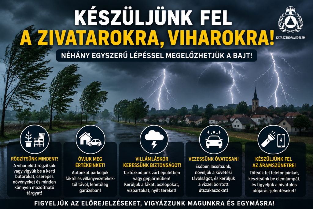 Zivatarok és viharok közelednek – erre figyelmeztet a katasztrófavédelem