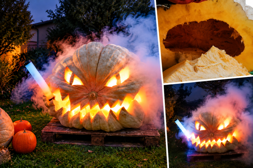 Óriási halloweeni látványosság Gyulaházán: kifaragták a Tiszakanyáron mérlegelt közel 350 kilós tököt
